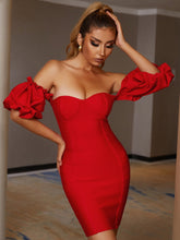 Robe bandage rouge à épaules dénudées et sans bretelles Olga